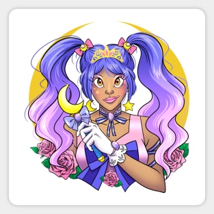 Pretty Magical Moon Guardian with Roses Magnet